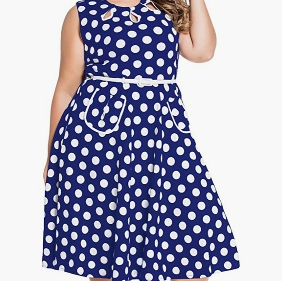 Vintage 1950'S Polka Dots Casual Party Swing Dress Plus Size - Picture 1 of 4